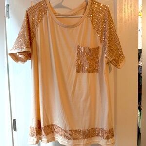 Peachy Soft Rose Gold Sequin Sparkle Top Sz L